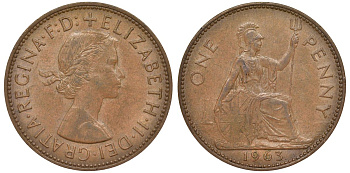 Великобритания 1 пенни 1963 Елизавета II (1952-2022) KM 897, Spink 4157 бронза 4123-946