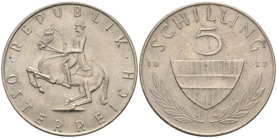 АВСТРИЯ 5 ШИЛЛИНГОВ 1977 КМ 2889а медно-никель 4573-321