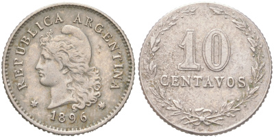 Аргентина 10 сентаво 1896 KM 35 медно-никель 4621-1043