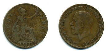 Великобритания 1 пенни 1931 Георг V (1910-1936) КМ 838, Spink 4055 бронза 41-1141