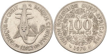 Валютный Союз стран Западной Африки 100 франков 1976 KM 4 никель 4575-1151