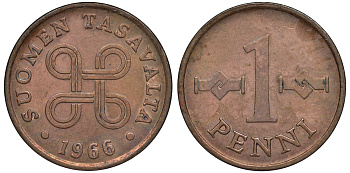 Финляндия 1 пенни 1966 KM 69 медь 3334-1028