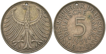 ФРГ 5 марок 1951 J KM 112 серебро 117-635