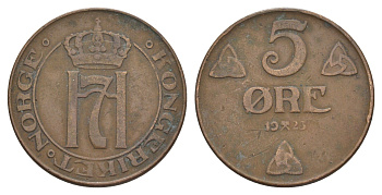 Норвегия 5 эре 1923 Хокон VII (1905-1957) KM 368 бронза 4635-523