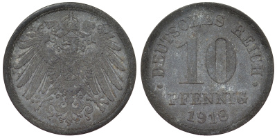 Германия 10 пфеннигов 1918 KM 26, J. 299, Weege 8 цинк 4119-336