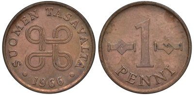 Финляндия 1 пенни 1966 KM 69 медь 3334-1028