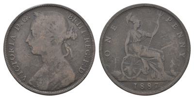 Великобритания 1 пенни 1887 Виктория (1837-1901) KM 755, Spink 3954 бронза 4661-411