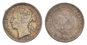 Стрейтс-Сетлментс (Стрейтс Сетлментс) 10 центов 1900 H, Виктория (1837-1901) KM 11 серебро 1519-1045