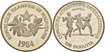 Мавритания 500 угий 1984 Международные игры - Бег X 1 медно-никель PROOF 11-083-34