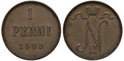 РОССИЯ ДЛЯ ФИНЛЯНДИИ 1 ПЕННИ 1900 НИКОЛАЙ II Биткин 461 медь 3309-824