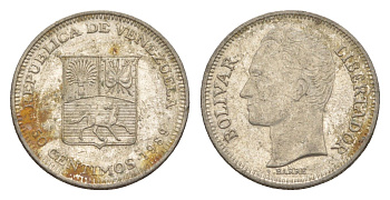 Венесуэла 50 сентимо 1989 Симон Боливар Y 41a сталь плакированная никелем 4584-524