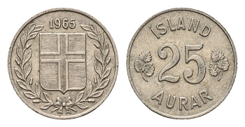 Исландия 25 эйре 1965 KM 11 медно-никель 4690-638