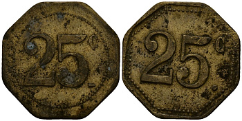Франция 25 сантимов XIX-XX век ресторанный жетон латунь 4166-517