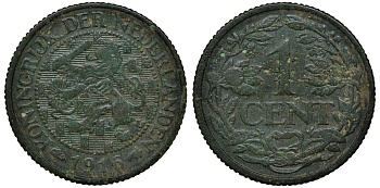 НИДЕРЛАНДЫ 1 ЦЕНТ 1916 KM 152 бронза 72-754
