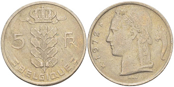 Бельгия 5 франков 1972 Belgique, Бодуэн I (1951-1993) KM 134.1 медно-никель 4546-323