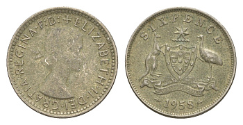 Австралия 6 пенсов 1958 Елизавета II (1952-2022) KM 58 серебро 4649-1122