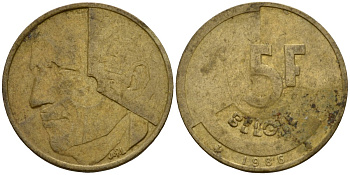 Бельгия 5 франков 1986 Belgie, Бодуэн I (1951-1993) KM 164 алюминиевая бронза 4601-256