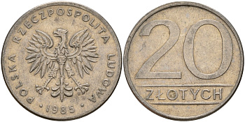Польша 20 злотых 1985 MW Y 153.1 медно-никель 4187-637