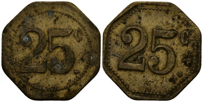 Франция 25 сантимов XIX-XX век ресторанный жетон латунь 4166-517