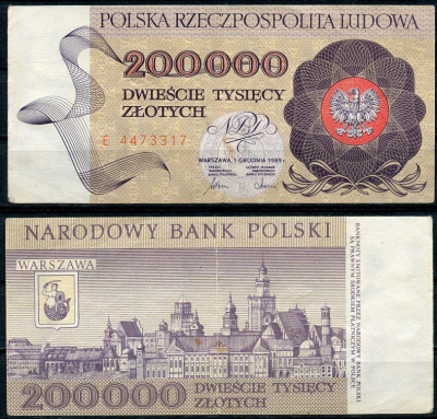 Польша 200000 злотых 1989 Pick 155a бумага 451-359-1