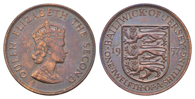 Джерси 1/12 шиллинга 1957 Елизавета II (1952-2022) KM 21 бронза 4634-346