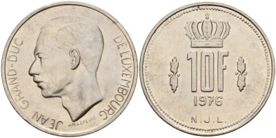 Люксембург 10 франков 1976 Герцог Жан (1964-2000) KM 57 никель 4157-423