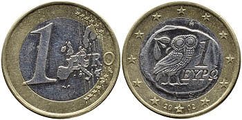 Греция 1 евро 2002 KM 187 биметалл 4390-1211