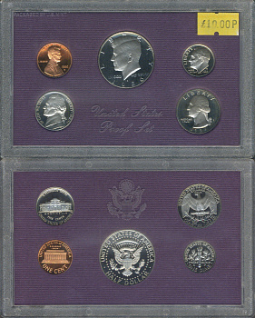 США набор из 5 монет (1, 5, 10 (дайм), 25 (квотер, 1/4 доллара) и 50 (1/2 доллара) центов) 1986 в оригинальной упаковке KM PS155 (A192, 195a, 201, 164a и A202b) PROOF 8-2-06-86