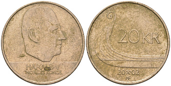 Норвегия 20 крон 2002 Харальд V (1991-) KM 453 никель латунь 4137-725