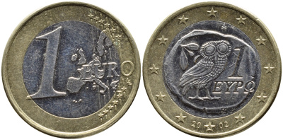 Греция 1 евро 2002 KM 187 биметалл 4390-1211