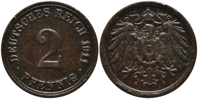 ГЕРМАНИЯ 2 ПФЕННИГА 1911 А KM 16, J.11 медь 4110-1765