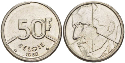 БЕЛЬГИЯ 50 ФРАНКОВ 1989 BELGIE, БОДУЭН I (1951-1993) KM 169 никель 4391-146