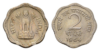 Индия 2 пайса 1964 год-тип KM 12 медно-никель UNC 4152-668