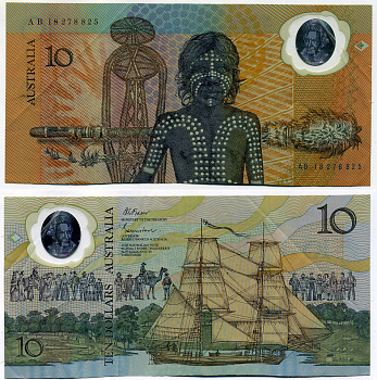 Австралия 10 долларов 1988 200 лет британского правления, корабль капитана Кука Pick 49 a пластик 8613-1-1-1