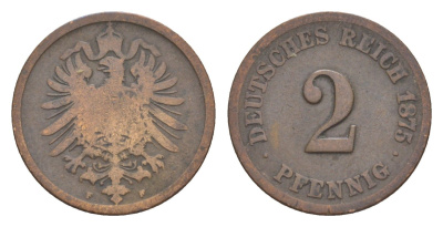 Германия 2 пфеннига 1875 F, Вильгельм I (1871-1888) KM 2, J. 2, Weege 3 медь 4639-1164
