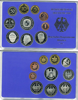 ФРГ государственный набор из 10 монет 1998 D    PROOF  3-5-3-39