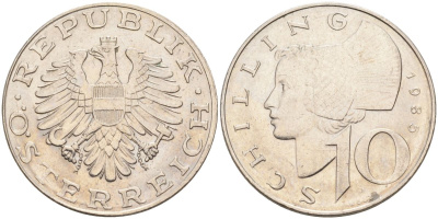 Австрия 10 шиллингов 1985 KM 2918 никель плакированный медно-никелем 4593-535