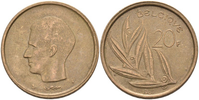 Бельгия 20 франков 1981 Belgique, Бодуэн I (1951-1993) KM 159 никель бронза 4126-221