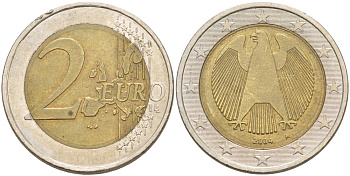ГЕРМАНИЯ 2 ЕВРО 2004 A KM 214 биметалл 4543-452