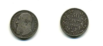 БЕЛЬГИЯ 50 САНТИМОВ 1907 ЛЕОПОЛЬД II, BELGEN KM 61.1 серебро 179-646