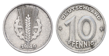 ГДР 10 пфеннигов 1949 A KM 3 алюминий 192-212