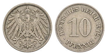 Германия 10 пфеннигов 1912 E, Вильгельм II (1888-1918) KM 12, J. 13 медно-никель 4640-327