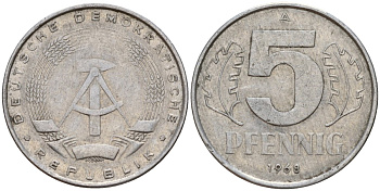 ГДР 5 пфеннигов 1968 A KM 9.1 алюминий 206-1116