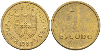 Португалия 1 эскудо 1984 KM 614 никель латунь 211-1151