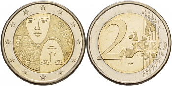 Финляндия 2 евро 2006 100 лет парламентаризма, маски KM 125 биметалл UNC 1094-6-13