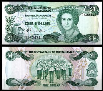 Багамские острова (Багамы) 1 доллар 1974 (1984) Pick 43 a бумага aUNC 8605-22-2-1