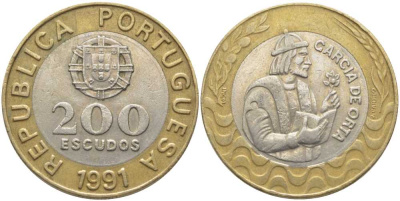 Португалия 200 эскудо 1991 Гарсия Де Орта (1501-1568) KM 655 биметалл 109-1045
