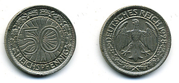 Германия 50 рейхспфеннигов 1928 A KM 49, J.324 никель 58-356