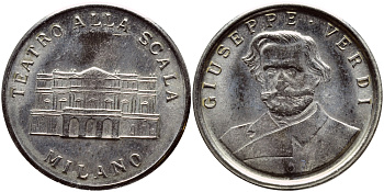 ИТАЛИЯ ЖЕТОН ND ДЖУЗЕППЕ ВЕРДИ, МИЛАН, ТЕАТР ЛА СКАЛА белый металл 4398-815
