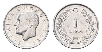Турция 1 лира 1981 Мустафа Кемаль Ататюрк, год-тип KM 943 алюминий UNC 4674-217